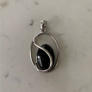 Lia Sophia Silver and Black Oval Pendant Slide